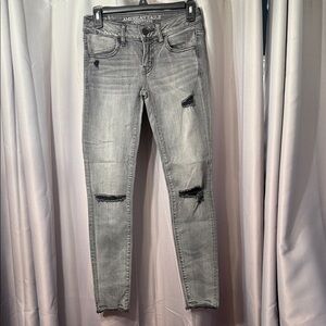American Eagle Outfitters Women's Black Distressed Skinny Jeans